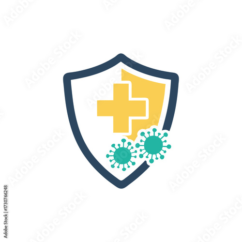 immune from flu germ icon in flat style, virus protection logo vector isolated on white background, hygiene shield, bacterial prevention, immune business concep