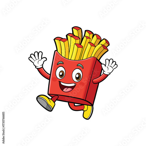 Happy French Fry Box Mascot Jumping