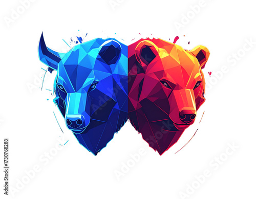 Abstract Geometric Bull and Bear Icons in Vibrant Gradient Colors