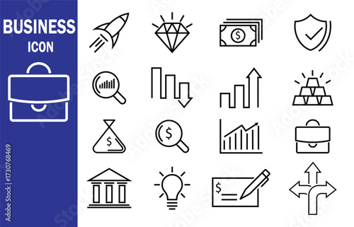 Business and Finance Outline Icons Set - Startup, Growth, Investment, and Strategy Vector Pack
