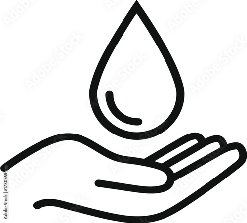 Dermatology tested vector icon in line style with water drop, hand with water logo. Dermatology test and dermatologist clinic icon, business concept allergy free and healthy 