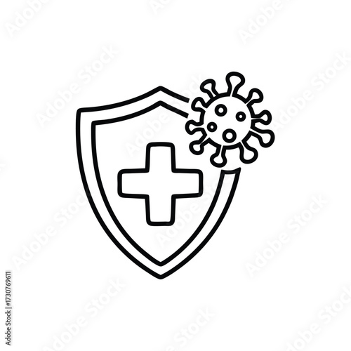 immune from flu germ icon in line style, virus protection vector isolated on white background, hygiene shield, bacterial prevention, immune business concept, 