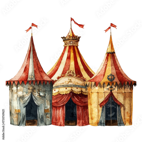 watercolor of German Oktoberfest Tents, vector, isolated on a white background.
