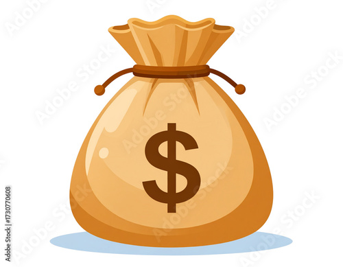 Flat Vector Money Bag Icon with Dollar Sign