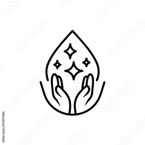 Dermatologically tested icon in line style vector label with water drop, hand with water logo. Dermatology test and dermatologist clinic icon, business concept allergy free and healthy