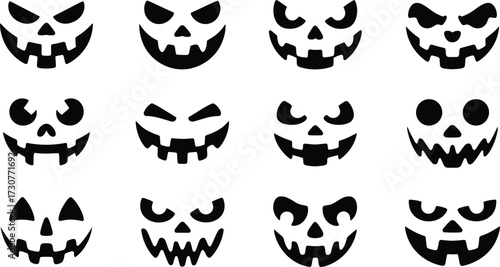 Jack-o'-Lantern Faces Vector Set: Halloween Pumpkin Carving Stencils for Festive Decorations