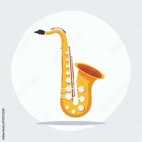 Illustrative depiction of a golden saxophone against a white backdrop enhancing visibility showing
