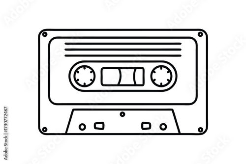 Old music cassette tape icon in line style, isolated on white background, Retro music audio cassette, vector illustration 