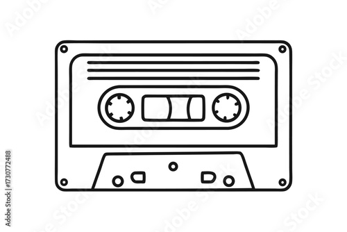Old music cassette tape icon in line style, isolated on white background, Retro music audio cassette, vector illustration 