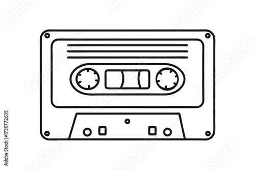 Old music cassette tape icon in line style, isolated on white background, Retro music audio cassette, vector illustration 