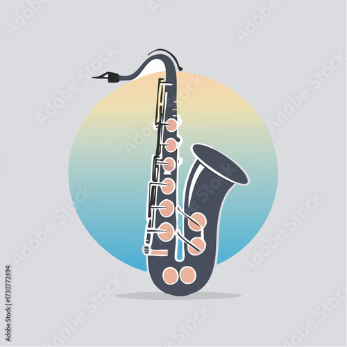 Illustration of a saxophone with a gradient background, musical instrument.