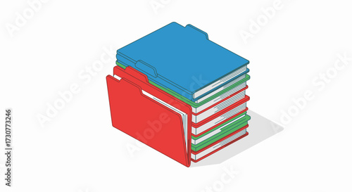 Illustration of a stack of colorful file folders on a white background.