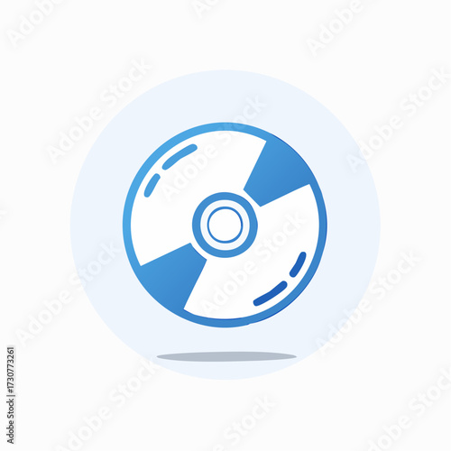 A digital illustration of a compact disc, featuring a blue and white color scheme, set against a light blue background.