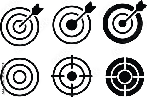 Set of Targets with Arrow Silhouette, Archery Sport Aiming Vector Illustrations on Clear