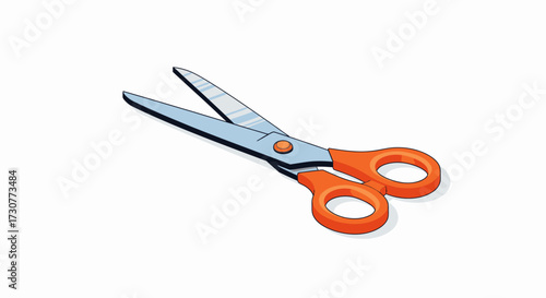 Illustration of scissors with orange handles on a white background.