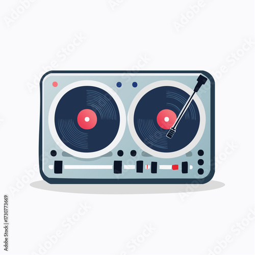Illustration of a DJ setup with two turntables, perfect for music mixing and scratching.