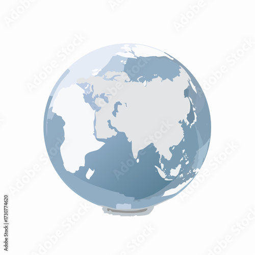 Minimalist stylized world globe depicting continents and oceans with clean design world map