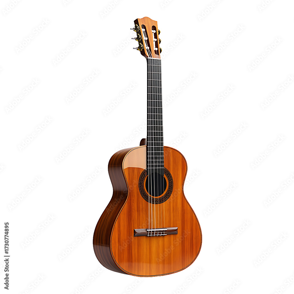 Obraz premium Acoustic Classical Guitar With Wooden Body And Strings on transparent background