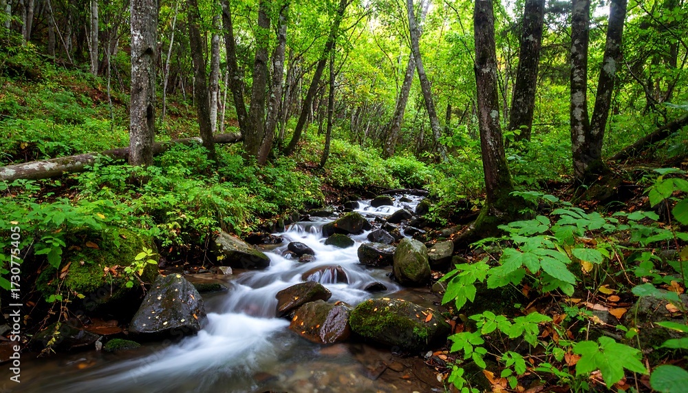 Fototapeta premium Lush forest stream scene