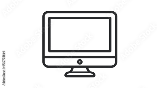 Minimalist outline icon of a computer monitor or display screen. Flat line art vector illustration for digital technology, office, and web design.