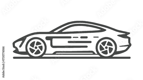 Modern luxury sports car icon in minimalist line art style. High-performance vehicle graphic for web or app design.
