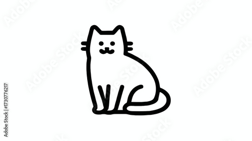 Cute cartoon cat line art illustration. Simple minimalist graphic design of a domestic feline pet with black outline on a white background.