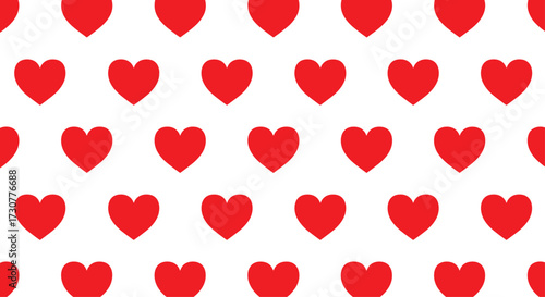 A repeating pattern of red hearts on a white background.