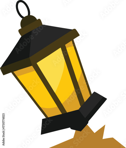lantern fallen sideways  white background 