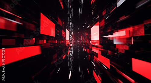 Abstract red and black digital background with dynamic lines and shapes creating sense of movement and depth