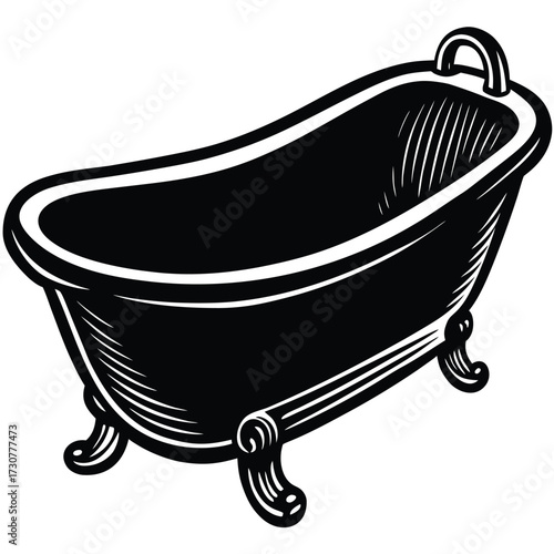 Vintage Bathtub Illustration in Black and White