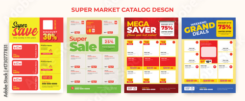 Set of Supermarket product promotion flyer template. Shop poster design. Grocery Ads. Supermarket flyer with discounts. 