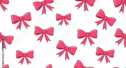 A delightful pattern of pink bows scattered across a white background.