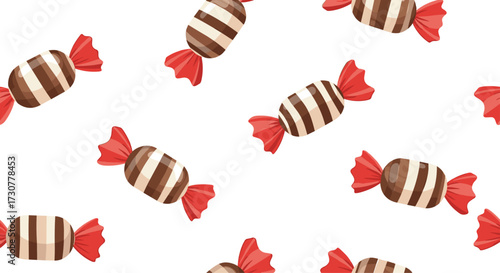 A delightful and festive pattern of wrapped chocolates and candies.