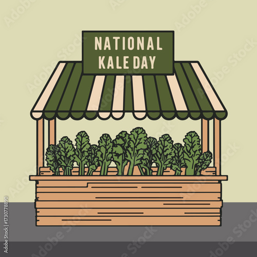 Celebrate National Kale Day with bold vector art of kale leaves, typography, cartoon characters, healthy food icons, and minimalist solid color illustrations for digital and print use
