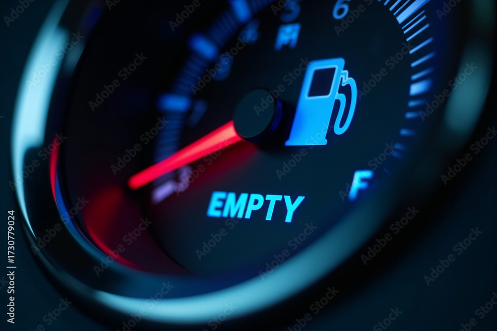Naklejka premium Fuel Price and Economy Concept: Dashboard Gauge Showing Empty Tank