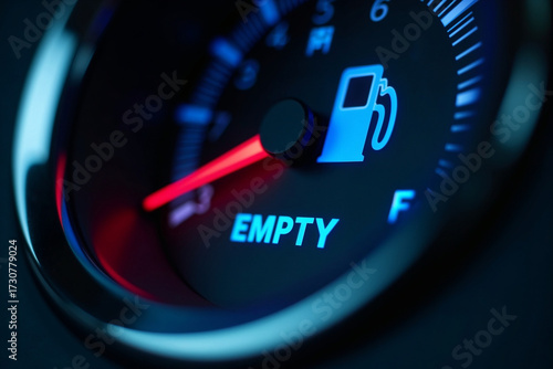 Fuel Price and Economy Concept: Dashboard Gauge Showing Empty Tank