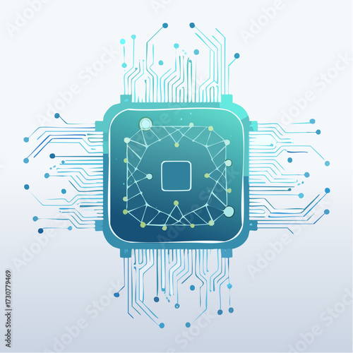 Abstract representation of a computer chip with connections conveying technological progress and