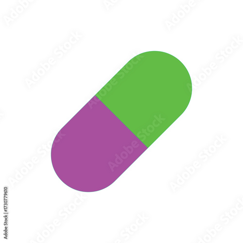 A simple illustration of a purple and green capsule, representing medicine, health, wellness, and pharmaceutical concepts in a clear and concise manner