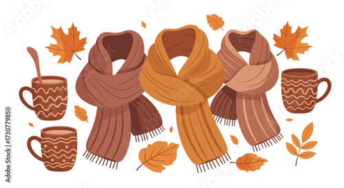 Warm scarves and hot drinks for a cozy autumn day.