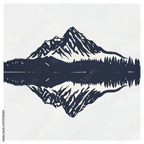 A black and white vector of a mountain lake with mountain logo and icon set
