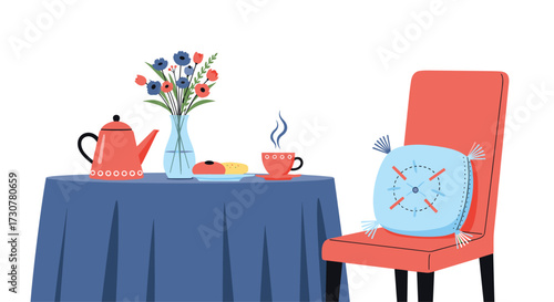 A quaint table setting for tea and pastries.