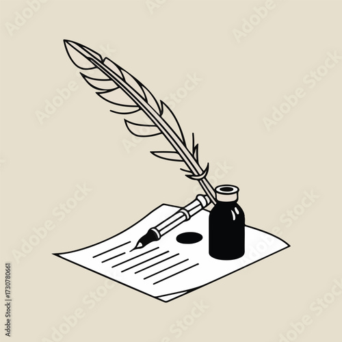 Flat solid color vector design for National Poetry Day showing vintage scrolls, pen nibs transforming into words, stacks of books, and poets writing under trees for posters and creative projects.