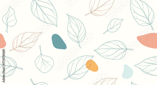 Abstract pattern with delicate outlines of leaves and scattered organic shapes.