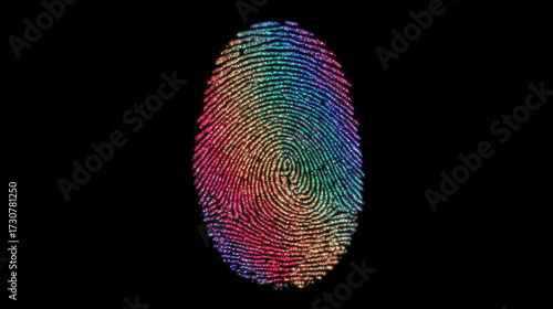 Multi-colored fingerprint on black background, identification concept