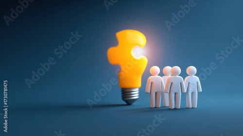 Teamwork and business success concept, flat minimal icons, glowing abstract digital background