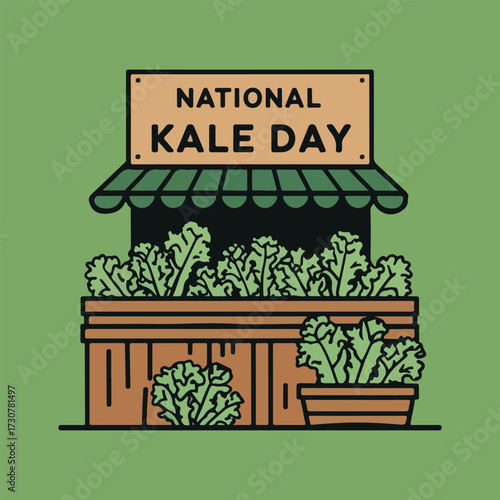 National Kale Day vector illustration featuring fresh kale leaves, healthy salad bowls, smoothies, and eco-friendly organic design in clean solid colors perfect for modern flat graphics
