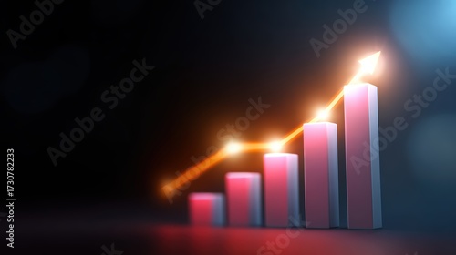 Business financial growth, flat minimal illustration, charts and graphs, glowing abstract background