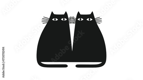 Charming minimalist illustration of two black cats sitting together, a cute graphic design for feline lovers and animal art.