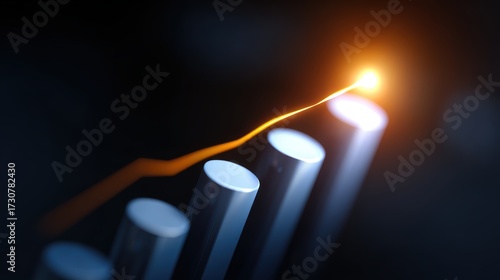 Business financial success, flat minimal icons, charts and graphs, abstract futuristic glowing background