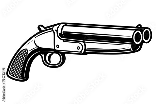 A bold and detailed vector illustration of a classic sawed-off shotgun. Ideal for graphic design, t-shirts, emblems, and posters with a strong vintage or rebellious theme.